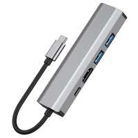 Base de Conexión USB Portátil de 5 Puertos con USB 3.0 + USB 2.0 + HDTV + RJ45 + PD y Adaptador Hub 5 en 1 Tipo-C, Hub USB 3.0 para Laptop