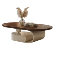 Table basse ovale moderne et minimaliste pour salon, multifonctionnelle, plateau en bois massif couleur noyer, petite et créative, garantie 5 ans
