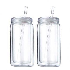Gobelet à paille en plastique à double paroi de 16 oz, écologique et durable, design moderne en acrylique type bocal Mason, portable, imprimé par sérigraphie - Product Image 3
