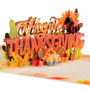 Carte de vœux 3D pop-up Joyeux Thanksgiving avec dinde et éléments automnaux, carte artisanale en papier pour les fêtes - Product Image 1
