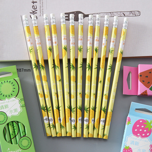 12 pz/lotto cartone animato frutta fresca HB testa di gomma matite in legno con gomma penne di pittura per bambini - Product Image 6