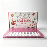 Jeu de Mahjong américain 166 tuiles, tuiles de Mahjong rose pailleté avec étui de rangement en PU, kit complet de Mahjong pour jeu de société