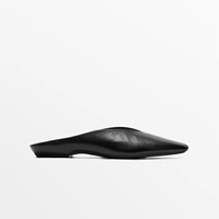 Chaussures pour femmes 2026 – Nouveauté été – Mules plates noires à bout pointu en cuir souple et talon ouvert