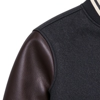 Veste en Laine et Cuir Brodé ODM en Gros, Style Streetwear Rétro, Veste Universitaire avec Patch Hibou, Couleur Charbon