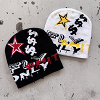 Bonnet d'hiver Y2K rose néon étoile dollar noir pour adolescents, style urbain, 100 % acrylique