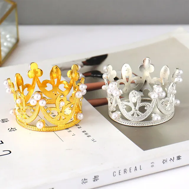 Mini kids hair crown cake topper luxury pearl piccoli accessori per bambini golden little girls pageant tiara crown