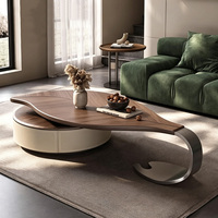 Table basse extensible en forme de feuille, table centrale moderne en bois et acier inoxydable pour salon, table à thé