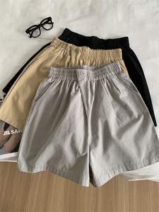 Shorts taille haute en coton lavé pour femmes, 5 couleurs, coupe décontractée, plissés, avec poches - Product Image 4