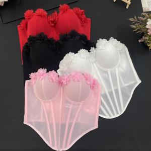 Corsé de encaje para mujer, lencería con efecto push-up, sujetador inalámbrico, top con tirantes anchos, talla grande - Product Image 5