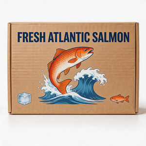 Caja de Cartón Kraft Retro Impresa Personalizada para Mariscos, Caja de Papel Corrugado de Grado Alimenticio Resistente al Agua para Salmón Atlántico Fresco - Product Image 2