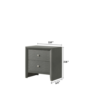 Table de chevet contemporaine moderne à 2 tiroirs, finition gris anthracite, meubles de chambre à coucher en bois, boutons ronds - Product Image 4