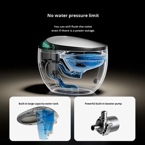 WC intelligent avec bidet intégré, version haut de gamme, design rond gris Watermark, double chasse, sanitaires, cuvette de WC à fixation au sol avec siphon en S - Product Image 5