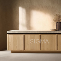 Meuble de cuisine moderne minimaliste en bois massif, finition naturelle, pour intérieur, salle à manger, restaurant, hôtel