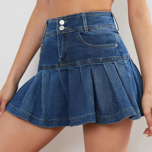 Nouvelle <span class=keywords><strong>jupe</strong></span> courte <span class=keywords><strong>en</strong></span> <span class=keywords><strong>jean</strong></span> pour femmes, Sexy, tenue de rue, style Indigo, poches inclinées, ourlet inférieur à volants - Product Image 4
