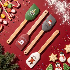 Spatule en silicone personnalisée pour Noël, spatule à gâteau en vrac, grattoir de cuisine avec manche en bois, résistante à la chaleur, passe au lave-vaisselle, écologique, Noël - Product Image 1