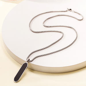 Collar de goteo de aceite geométrico de acero inoxidable de estilo dulce y fresco coreano Cadena de perlas collar de tira larga negra - Product Image 3