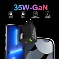 Chargeur mural rapide GaN 35W PD 3.0, adaptateur USB Type-C 2 ports, protection OTP pour ordinateur portable, téléphone portable, tablette