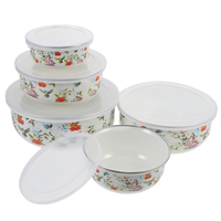 Lot de 5 bols à glace classiques vintage en métal émaillé avec couvercles en PP, récipients pour aliments pour bébés et soupes, emballés en carton pour les fêtes