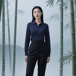 Women's V Neck White Blouse Long Sleeve Slim Fit Solid Color Polyester Work Shirt Professional Business Formal Wear - Product Image 1