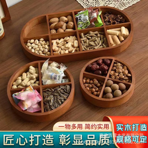 Wooden Dried Fruit Box Round 4 Compartment Desktop <b>Storage</b> <b>Tray</b> For Snacks Tea Cosmetics Jewelry Multifunctional Organizer - Product Image 2