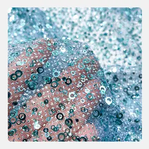 Tela de tul brillante <span class=keywords><strong>con</strong></span> lentejuelas y encaje de purpurina pegada, tela de encaje brillante para <span class=keywords><strong>vestido</strong></span> de novia y fiesta, de China - Product Image 1