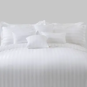 Vivid Graceful 3cm Stripe 100 Cotton Plain White Hotel Bed Sheet Cotton Comforter Sets Bedding
