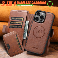 Étui de téléphone SUTENI pour iPhone 18 Pro Max, chargement magnétique sans fil, porte-cartes, support, portefeuille, coque rabattable en similicuir, 17 16 Plus