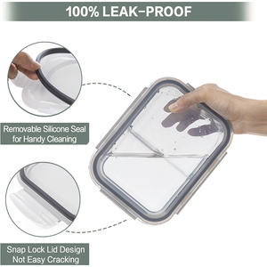 Boîte à lunch Bento <span class=keywords><strong>en</strong></span> <span class=keywords><strong>verre</strong></span> au micro-ondes avec couvercles <span class=keywords><strong>en</strong></span> PP Ensemble de récipients de stockage des aliments - Product Image 5