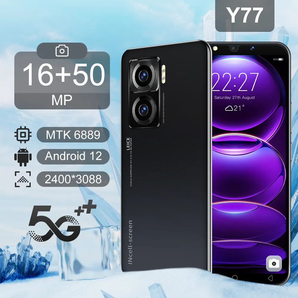 Promoção Novo Celular Y77 5g 5.8 Polegadas 16GB+512GB 16MP+50MP Android Smartphone Android 12.0 Celulares