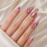 Faux Ongles Roses Nude Sakura Dorés à Presser, 24 Pièces, Préfabriqués, Personnalisables OEM, Vente en Gros et Dropshipping Transfrontalier