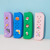 Trousse à crayons DIY en silicone creux avec fermeture éclair et breloques décoratives, sac de papeterie mignon pour enfants, étudiants, fournitures scolaires, cadeau