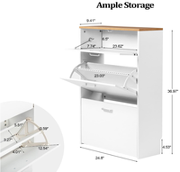 Meuble à chaussures ultra-plat pour entrée avec 2 tiroirs rabattables et 1 tiroir coulissant, 24,8 pouces de large, meuble à chaussures étroit pour entrée de porte d'entrée