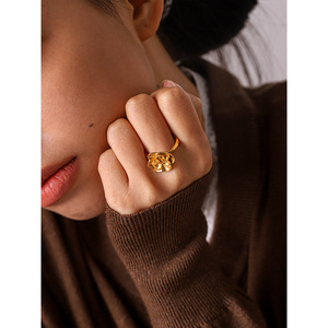 Vintage French Flower Open <b>Ring</b> for Women, High-grade INS Aesthetic Stainless Steel Adjustable Titanium Steel Finger <b>Ring</b> Daily - Product Image 4