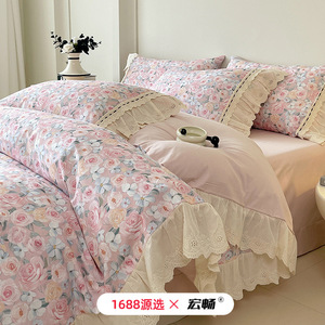 All-Cotton Brushed Printed Four-Piece <b>Bedding</b> <b>Set</b> French Style Floral Pattern Autumn Winter Warm Breathable - Product Image 4