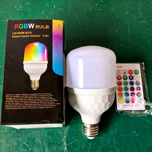 Ampoule LED de type T RGB colorée 30W, culot E27, boîtier en plastique, température de couleur changeante progressivement, télécommande, emballage en boîte couleur - Product Image 1