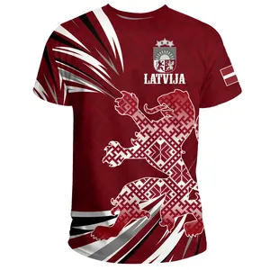 Camiseta de estampa completa para homens, camiseta de grandes dimensões para homens, camiseta com estampa completa do leão da Letônia, fabricação na Letônia