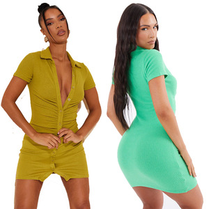 Camicia a costina a maniche corte a maniche corte a maniche corte aderente Mini abito da sole 2022 donna - Product Image 1