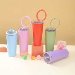Arrival Customized 24Oz Stainless Steel Thermos Cup Ring Handle Office Foldable <b>Straw</b> Modern Vacuum Tumbler Wholesale New - Product Image 3