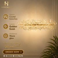 Lámpara de Araña de Cristal Dorada Personalizada para Vestíbulos de Hoteles, Moderna, de Gran Tamaño, Lujosa, Ovalada, con Luces LED Colgantes de Techo