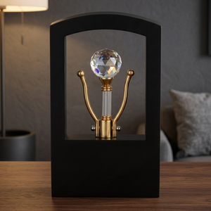 Trofeo de Metal y Madera con Cristal Facetado, Base Dorada, Marco Negro, Acabado Pulido, Grabado Láser, Impresión UV - Product Image 1
