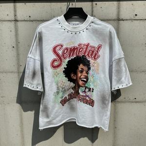 T-shirt pour homme en coton lourd délavé à l'acide, surdimensionné, style streetwear, avec strass - Product Image 6