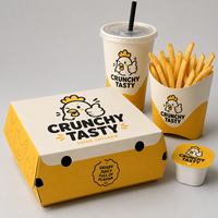 Boîte en papier jetable personnalisée avec logo OEM pour emballage alimentaire de hamburgers, poulet frit et frites, conteneur à emporter, marque privée pour restaurant