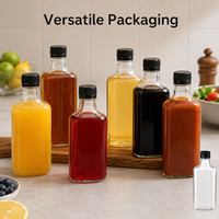 Bouteille de boisson vide transparente avec bouchon à vis noir pour jus, sauce, thé, sirop – Emballage en gros, logo personnalisé