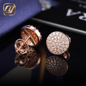 Pendientes de tuerca de plata de ley S925 con moissanita pavé, aretes redondos con incrustaciones de piedras, joyería hip hop al por mayor en stock. - Product Image 6