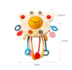 केकड़ा आकार संवेदी सिलिकॉन खींच स्ट्रिंग बच्चों के शैक्षिक खिलौना के लिए 1 में 3 मोंटेसरी खिलौने खींच शिशुओं 0 3 6 12 महीने