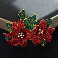 Broche de costume pour femme en alliage de zinc, style vintage, en forme de feuille, incrustée de strass rouges et de diamants, vente en gros d'usine