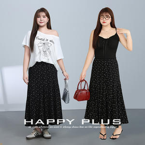 Falda Midi de Gasa con Estampado de Puntos y Cola de Pez, Cintura Elástica, Talla Grande, para Mujer, Modelo N8952, Color Negro - Product Image 4