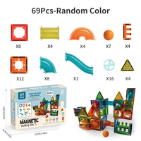 Venta caliente juguetes educativos 69 PCS bloques de construcción magnéticos juego de carreras de mármol de plástico azulejos magnéticos juguete con bola