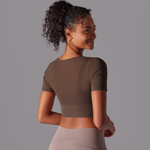 Classique Couture Maille Respirant Fit Résistant Aux Rides Sexy Double Couche À Manches Courtes Sling Soutien-Gorge Yoga <span class=keywords><strong>Top</strong></span> - Product Image 3