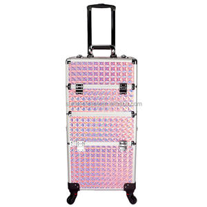 Rolling <strong>Makeup</strong> Train <strong>Case</strong> <strong>on</strong> <strong>Wheels</strong> Large Cosmetic Organizer Travel Cart for Hairstylist Artist Nail Beauty Salon Barber - Product Image 4